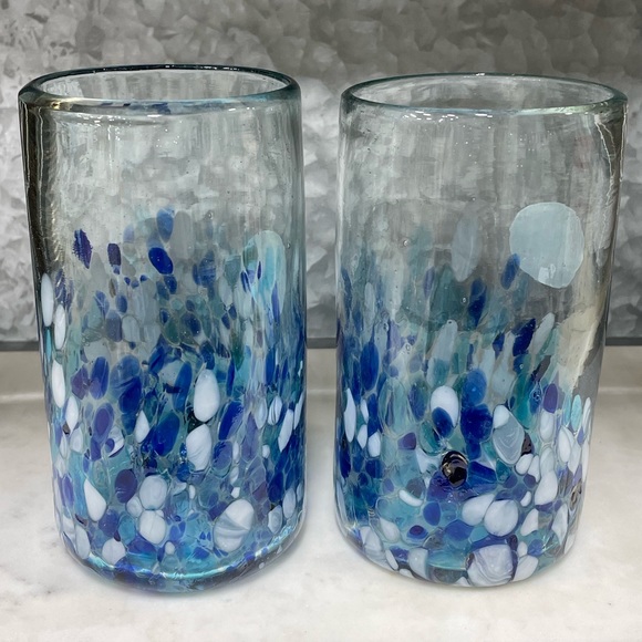 Confetti Multicolored Recycled Handblown Glass Hiball Glass Set of Two 19 oz NWT - Picture 2 of 8